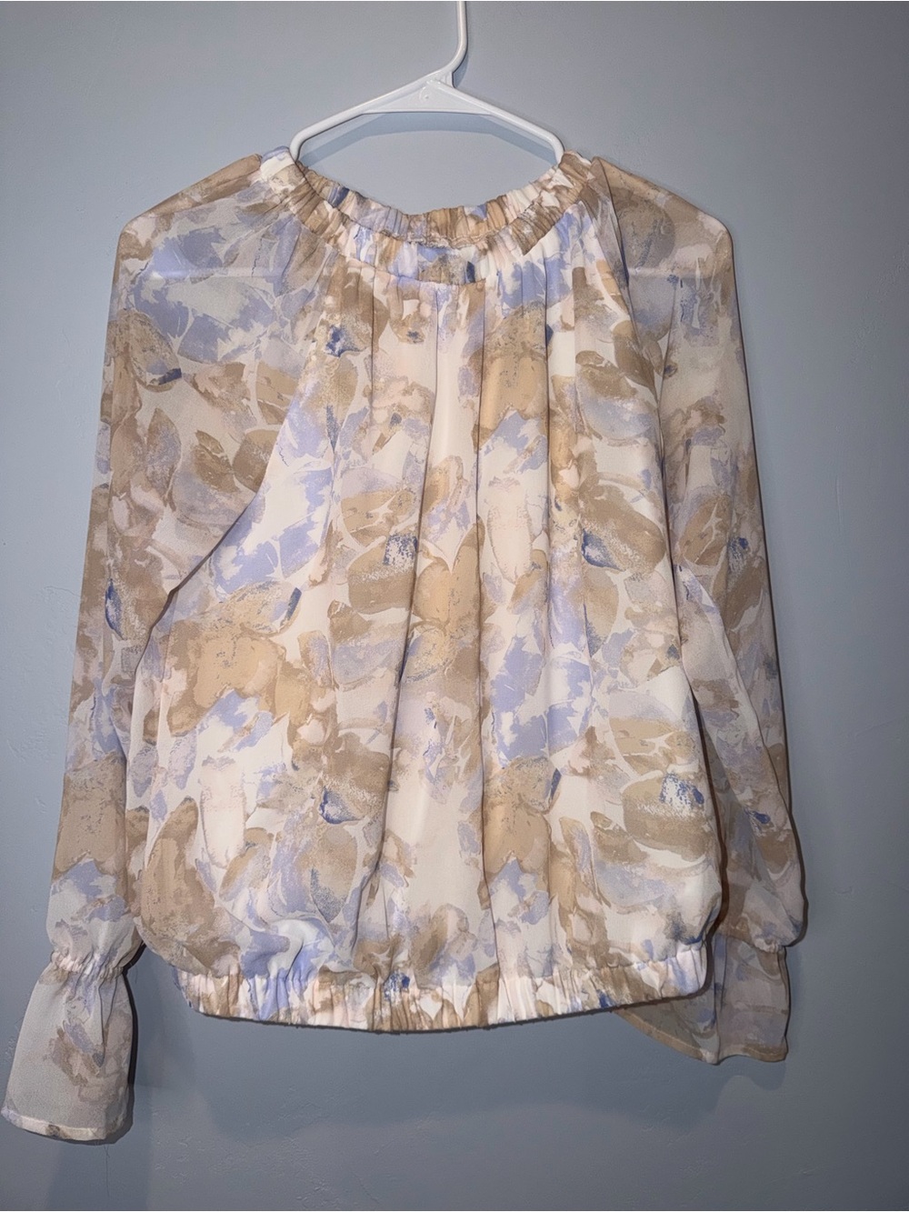 Nine West Cream, Tan & Light Blue Printed Blouse